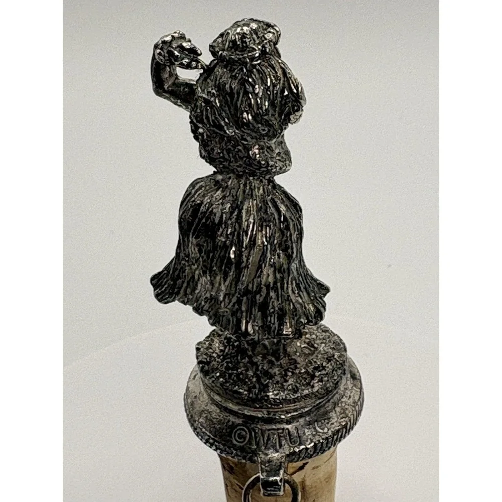 Vintage/Retro Metal & Cork Hula Girl Bottle Stopper w/ Chain Silver Beige